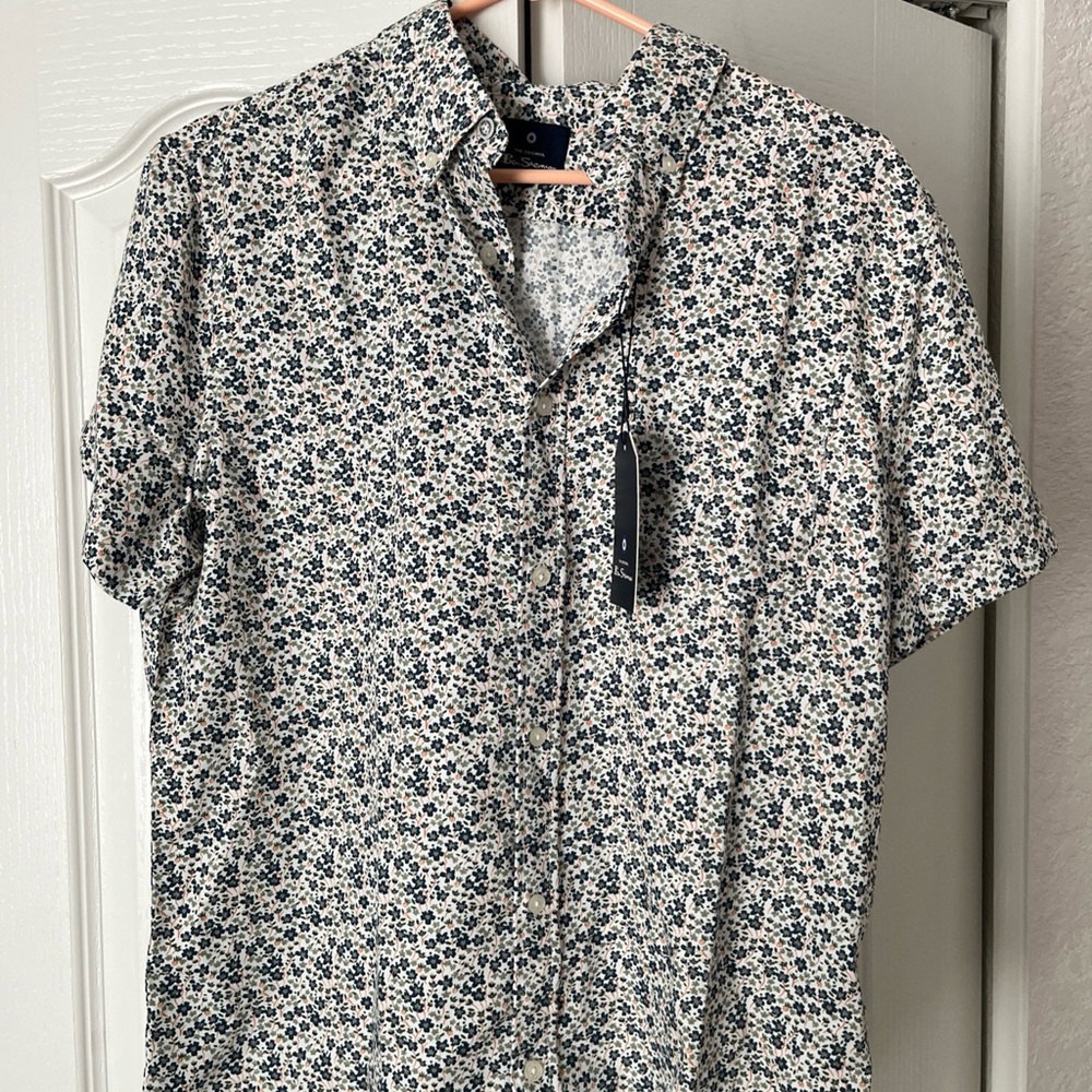 Ben Sherman Black and White Floral Button Down Shirt